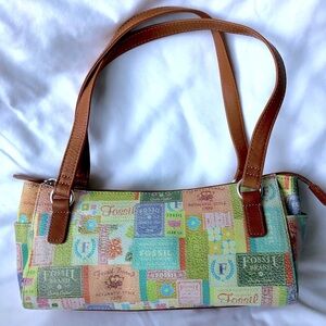 Vintage Fossil Small  Tags Coated Canvas Handbag